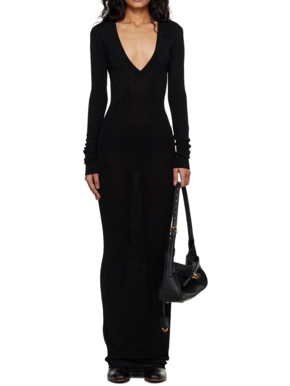 Entire Studios V- Neck long- sleeve midi dress-